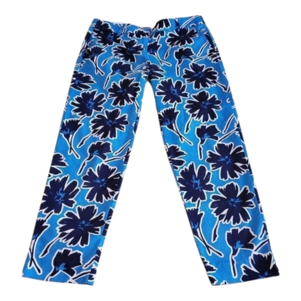 J. Crew Floral Print Stretch‎ Cropped Pants Blue Black Casual Career Trousers 2 - Picture 3 of 11